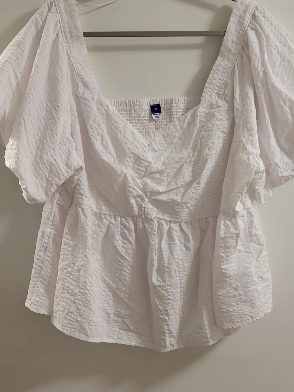 Old Navy White Textured Puff-Sleeve Peplum Blouse 3xl